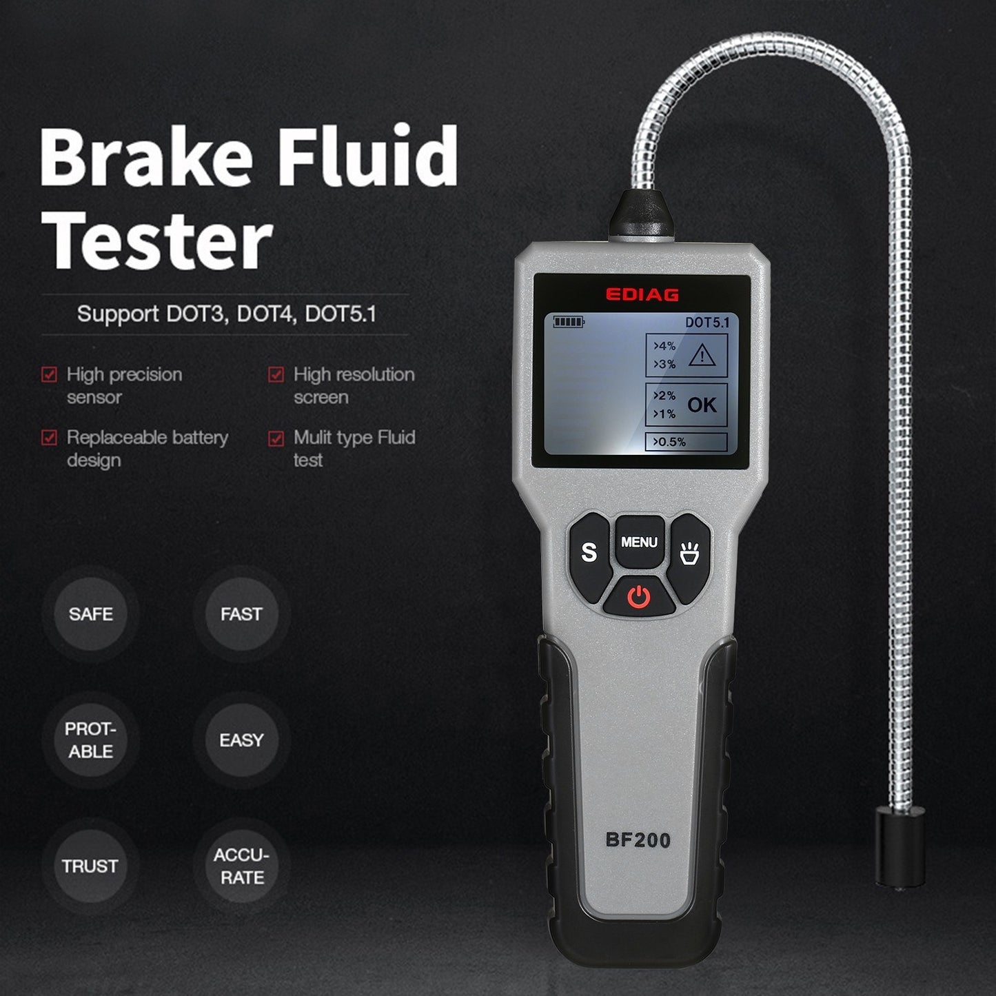 Intelligent Automotive Brake Fluid Tester with LCD Screen for DOT3 DOT4 DOT5.1