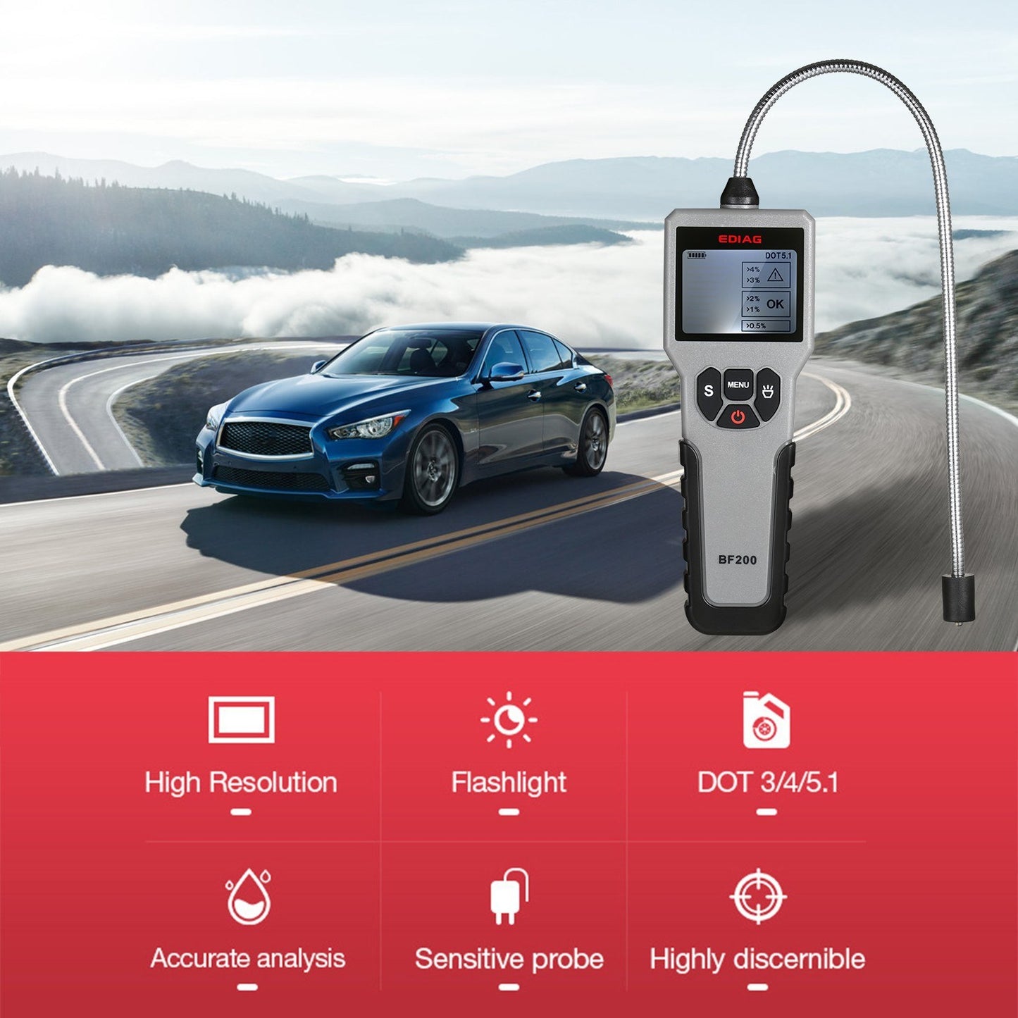 Intelligent Automotive Brake Fluid Tester with LCD Screen for DOT3 DOT4 DOT5.1