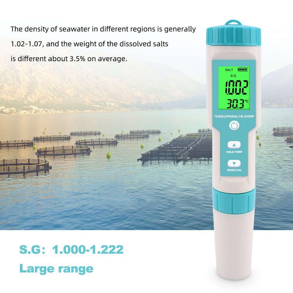 7-in-1 Water Quality Tester: PH/TDS/EC/ORP/Salinity/Temperature with Replaceable Electrode C-600, for Pools, Drinking Water, Aquariums - Backlit Display