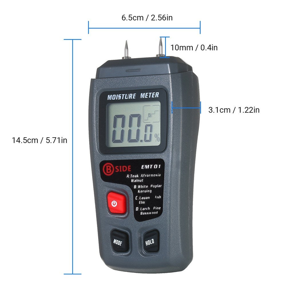 Portable Wood Moisture Meter Hygrometer - 4 Modes, Pin Type, LCD Display, Handheld Timber Humidity & Water Leak Detector
