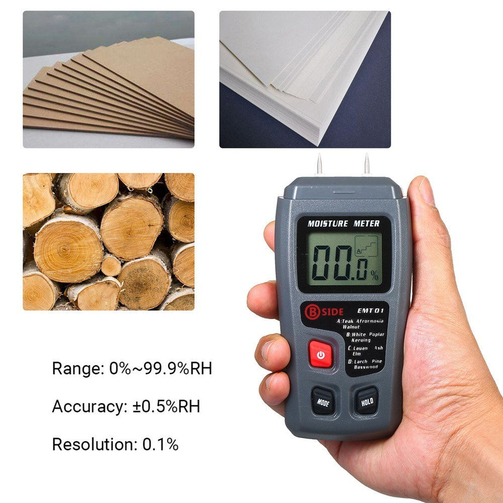 Portable Wood Moisture Meter Hygrometer - 4 Modes, Pin Type, LCD Display, Handheld Timber Humidity & Water Leak Detector