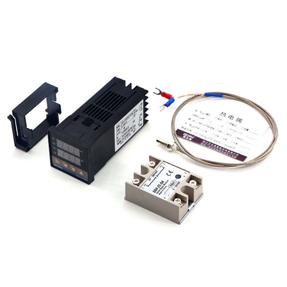 REX-C100 Intelligent Temperature Controller Set: SSR Output, SSR-25 DA, M6 1M Cable, 3Pcs