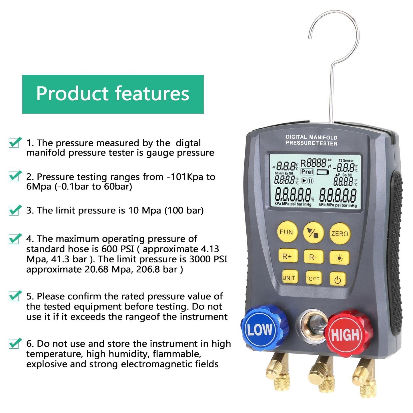 Digital HVAC Vacuum Pressure Gauge and Manifold Tester