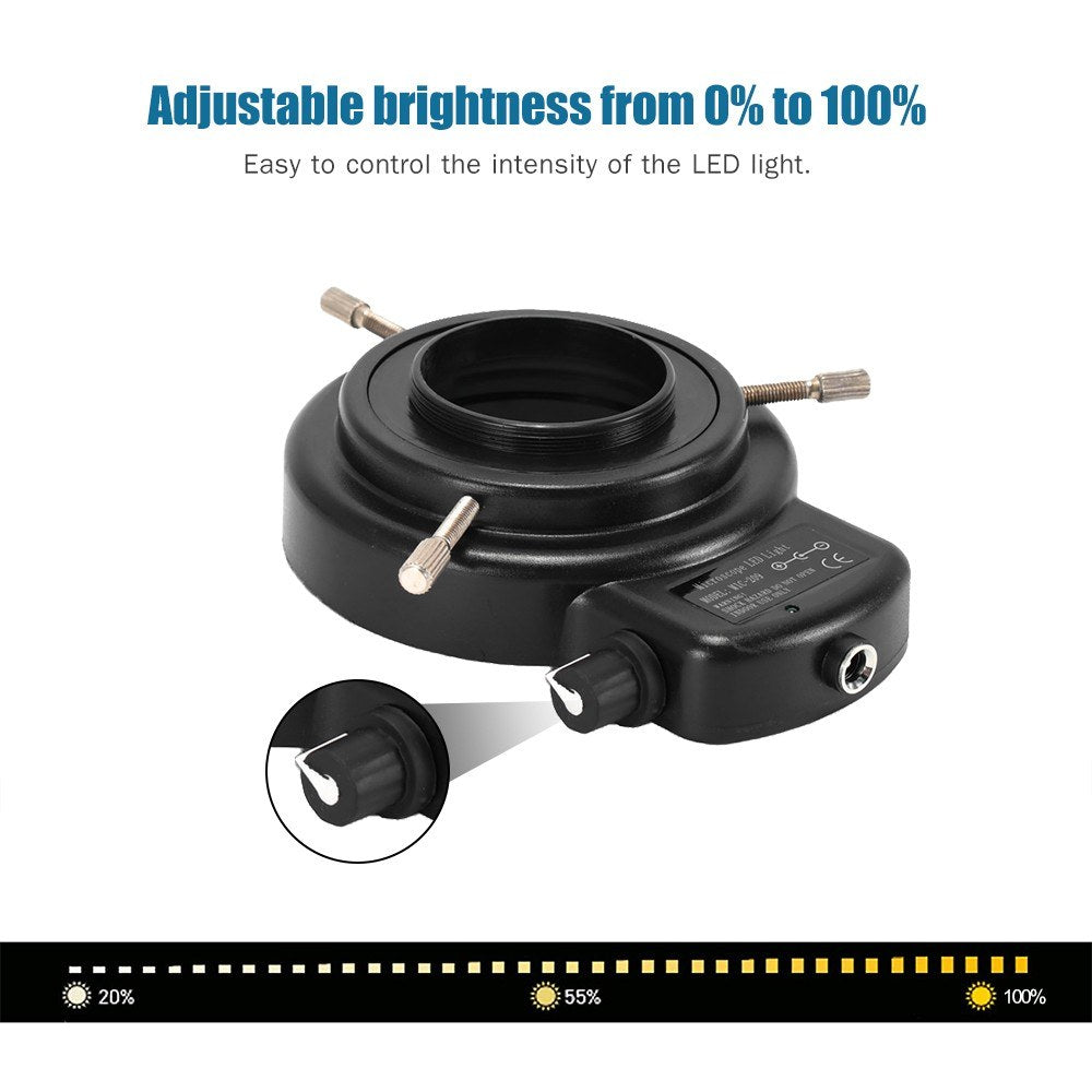 Adjustable 144 LED Ring Light with Dimmer for Stereo Microscopes and Cameras