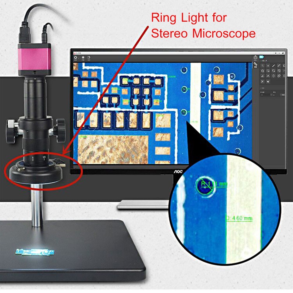 Adjustable 144 LED Ring Light with Dimmer for Stereo Microscopes and Cameras