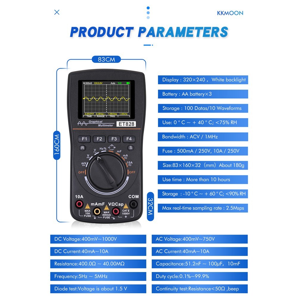 KKmoon 828 2-in-1 High Definition Smart Digital Oscilloscope Multimeter