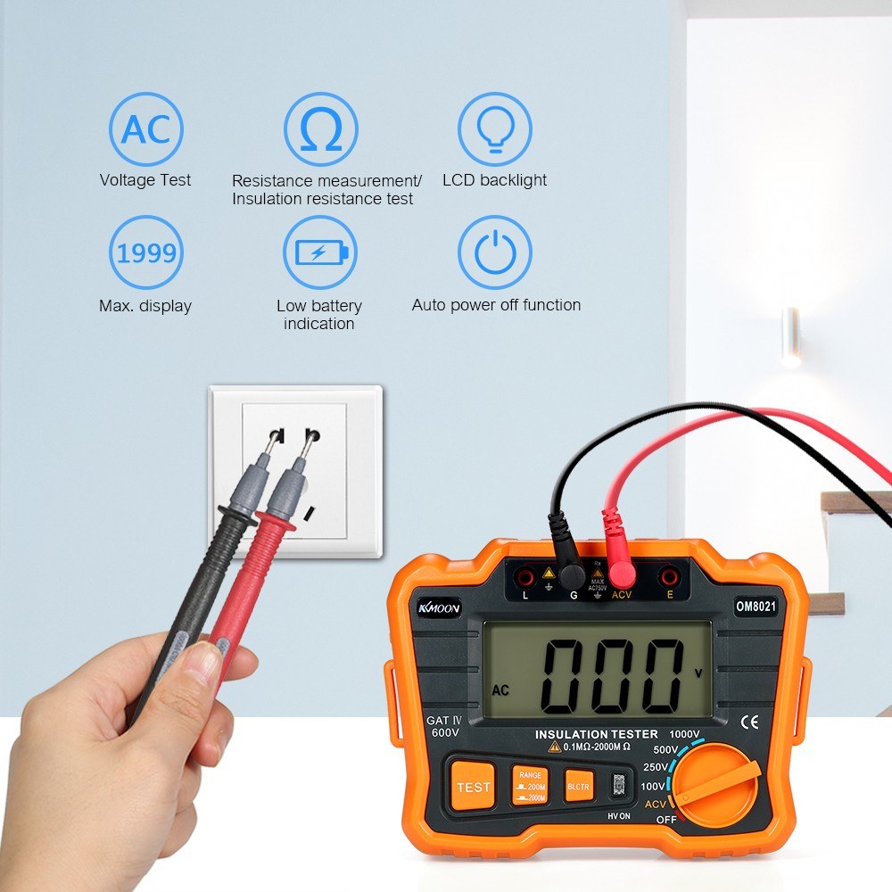 KKmoon 1000V Insulation Resistance Tester Megohmmeter with LCD Backlight Display