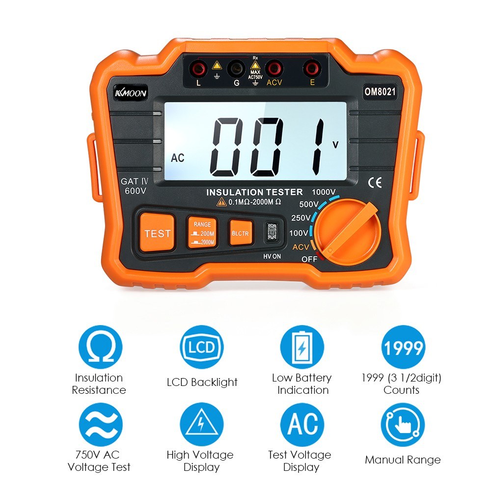 KKmoon 1000V Insulation Resistance Tester Megohmmeter with LCD Backlight Display