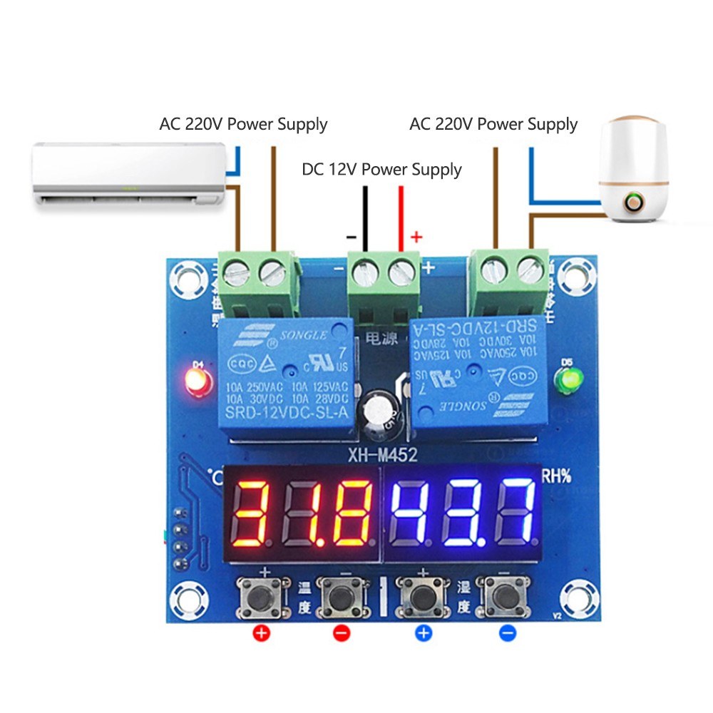 ZFX-M452 Digital Humidity & Temperature Controller - Automatic Thermostat & Humidistat Module