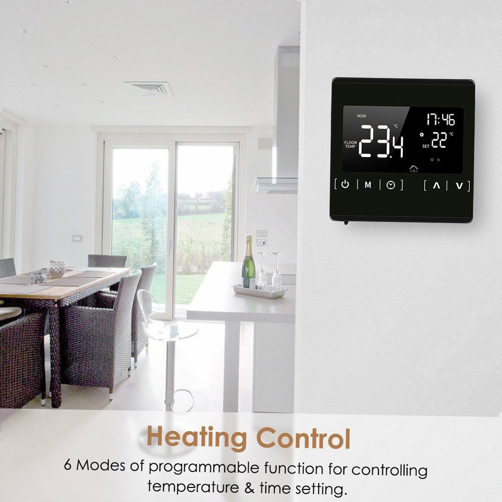 Programmable Smart LCD Touchscreen Thermostat for Home Electric Floor & Water Heating Systems, 85-250V Temperature Controller