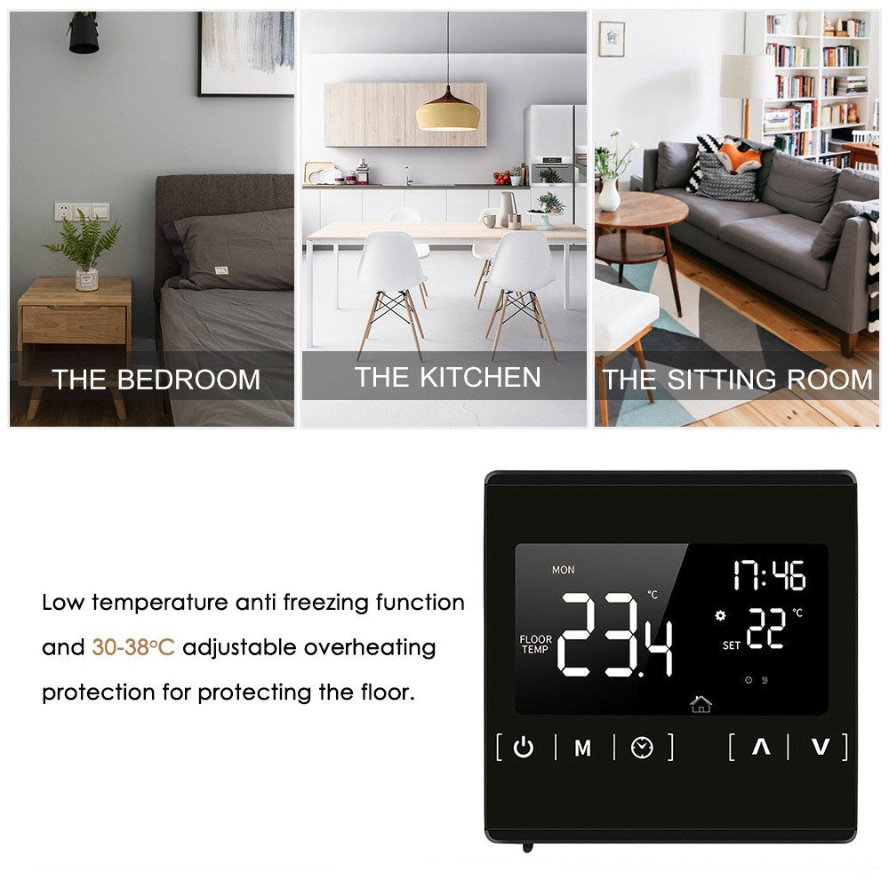 Programmable Smart LCD Touchscreen Thermostat for Home Electric Floor & Water Heating Systems, 85-250V Temperature Controller