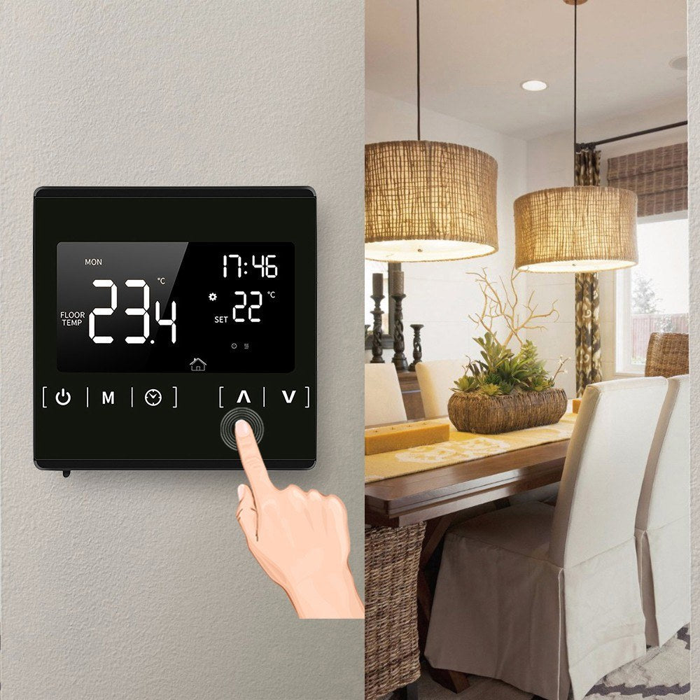 Programmable Smart LCD Touchscreen Thermostat for Home Electric Floor & Water Heating Systems, 85-250V Temperature Controller