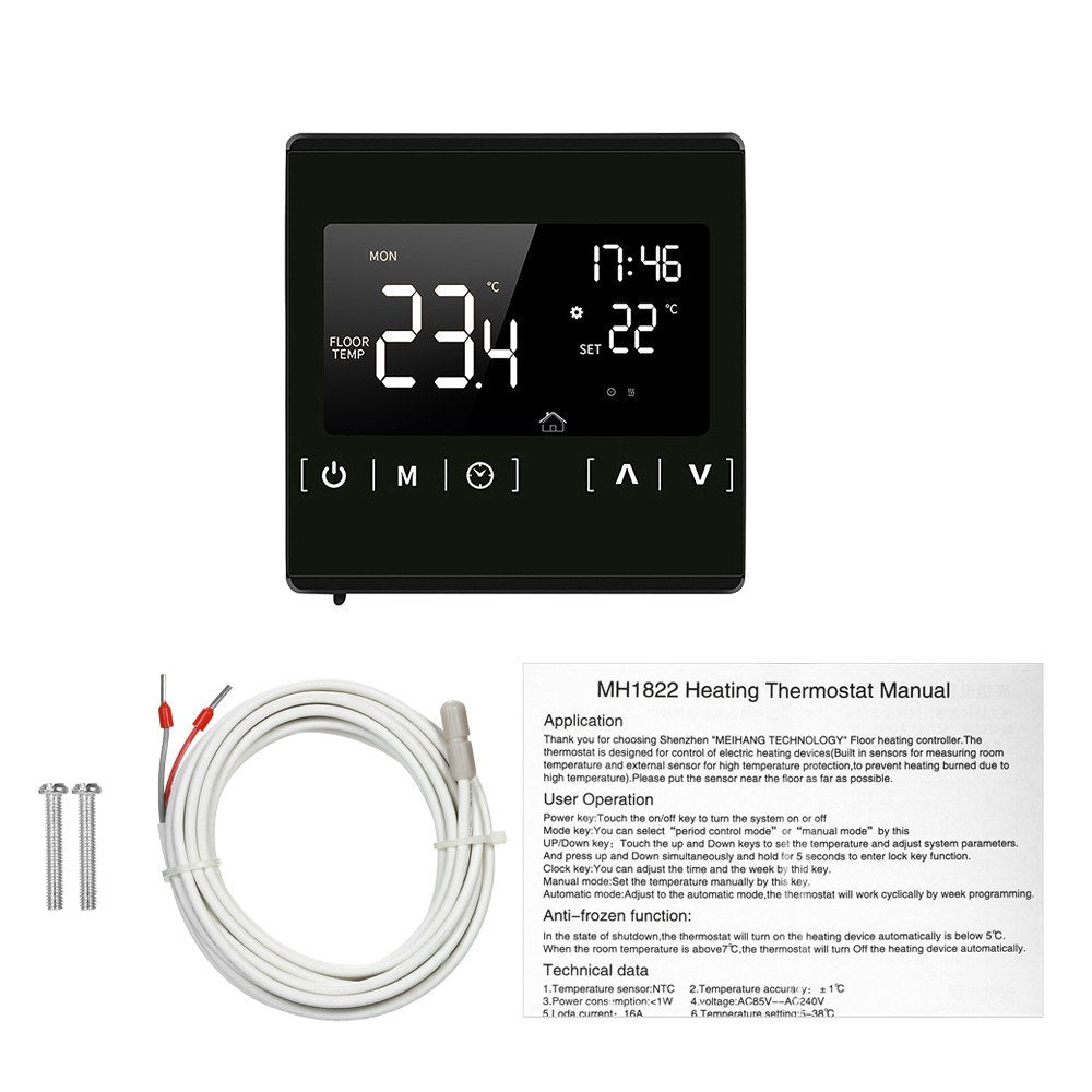 Programmable Smart LCD Touchscreen Thermostat for Home Electric Floor & Water Heating Systems, 85-250V Temperature Controller