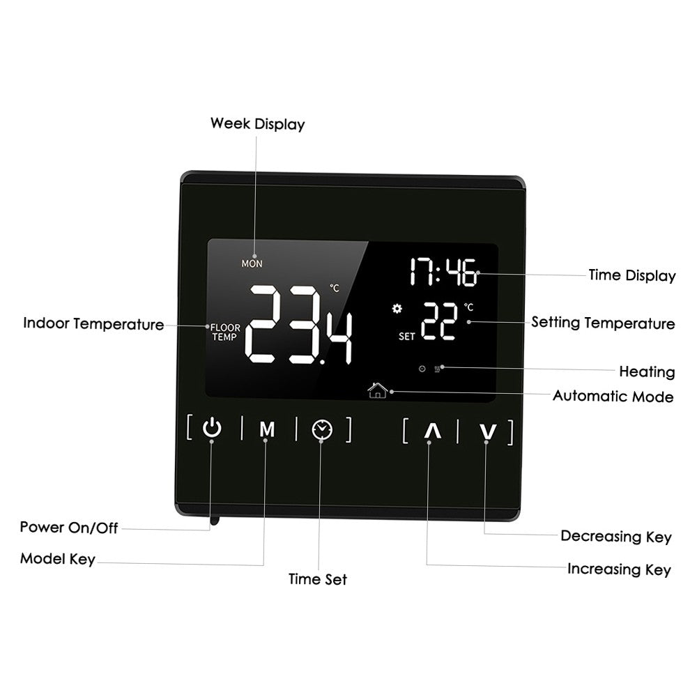 Programmable Smart LCD Touchscreen Thermostat for Home Electric Floor & Water Heating Systems, 85-250V Temperature Controller