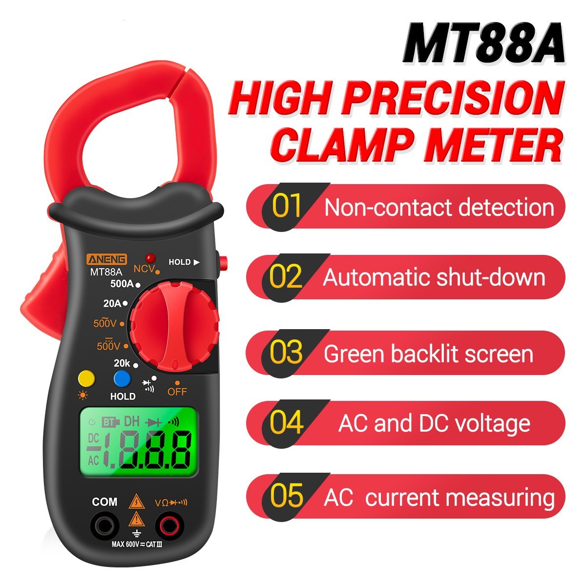 ANENG MT88A Digital Clamp Meter Multimeter LCD Universal Tester