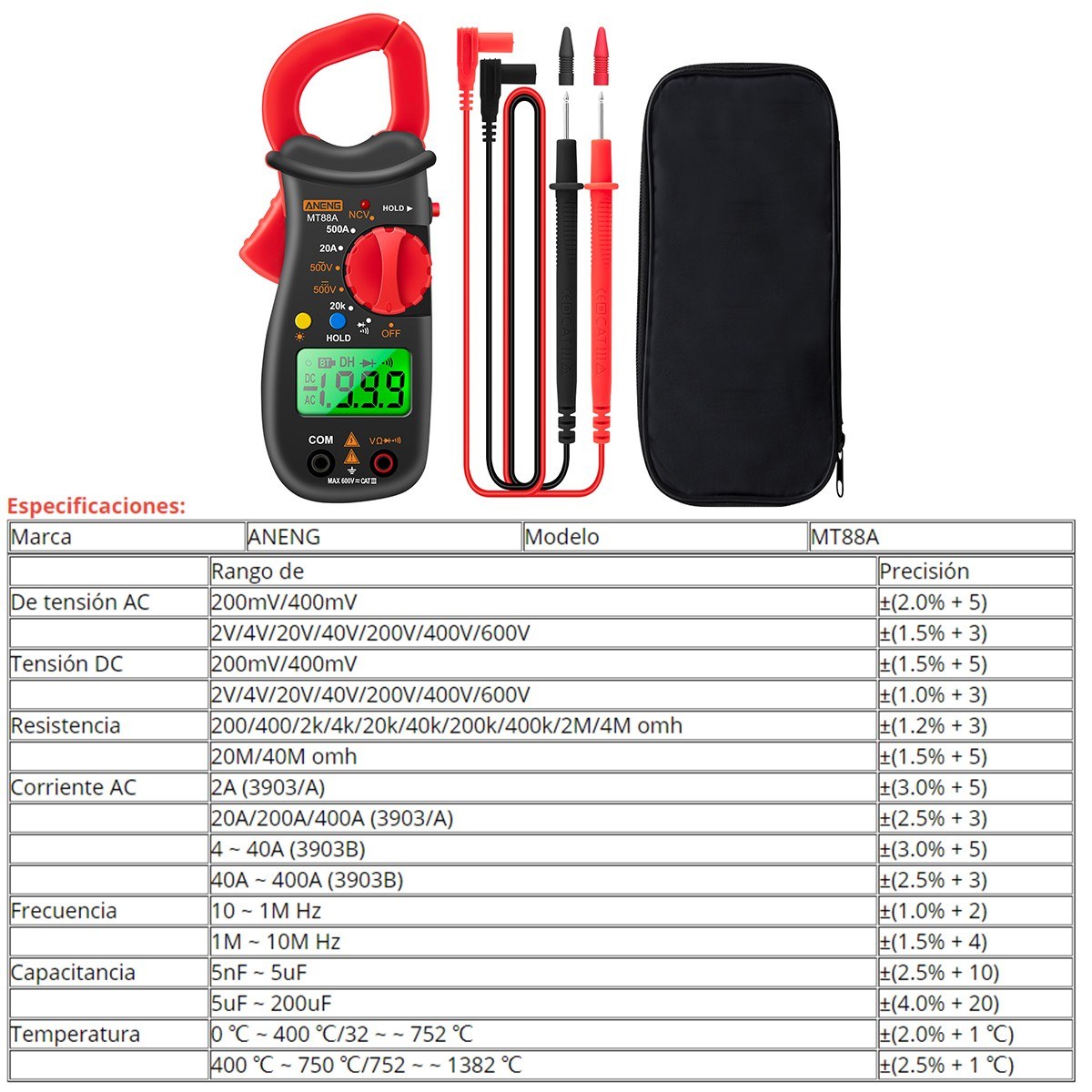 ANENG MT88A Digital Clamp Meter Multimeter LCD Universal Tester