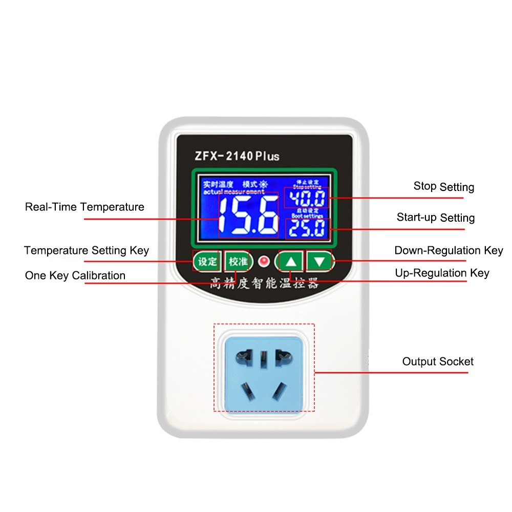 ZFX-W2140A High-Accuracy Digital Thermostat with NTC Sensor for Freezer, Fridge, and Hatching