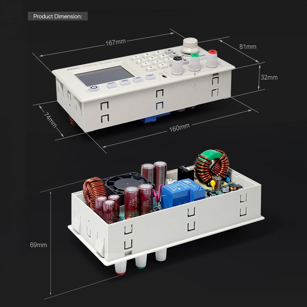 RD6018 18A DC Power Module: CV/CC, Keypad & PC Control, WiFi/App Support, Firmware Updatable