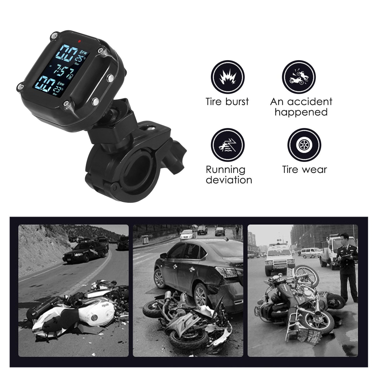 Wireless Waterproof Motorcycle TPMS with Magnetic Charging, 7 Alarm Modes, and 2 External Sensors
