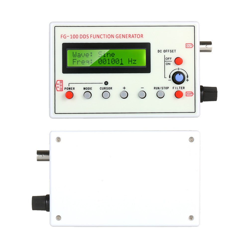 FG-100 DDS Signal Generator: 1Hz-500kHz Sine, Triangle, Square, Sawtooth, ECG Waveforms & Frequency Counter Module