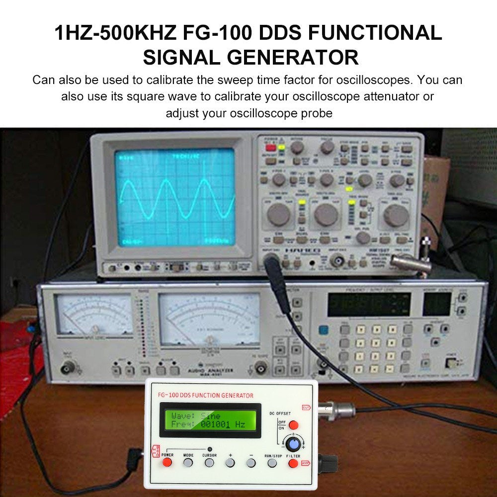 FG-100 DDS Signal Generator: 1Hz-500kHz Sine, Triangle, Square, Sawtooth, ECG Waveforms & Frequency Counter Module