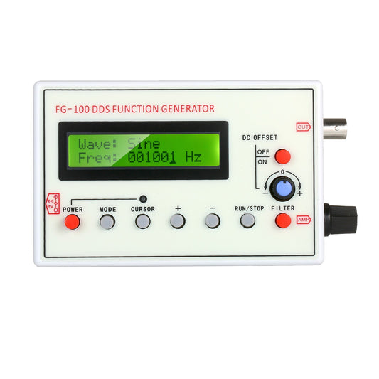 FG-100 DDS Signal Generator: 1Hz-500kHz Sine, Triangle, Square, Sawtooth, ECG Waveforms & Frequency Counter Module