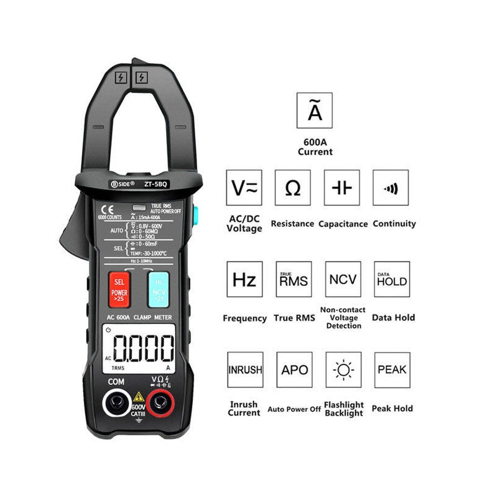 BSIDE ZT-5BQ 6000 Counts True RMS Digital Clamp Meter with BT and NCV Function