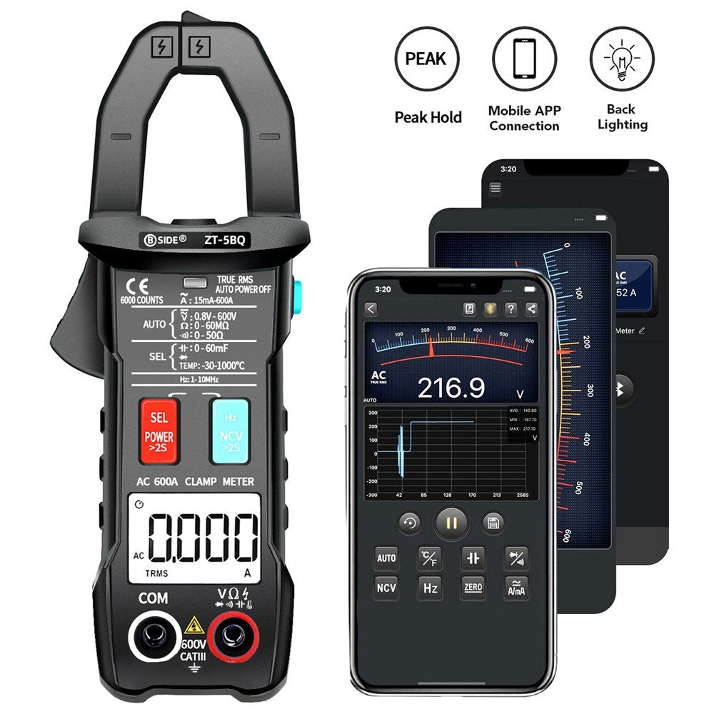 BSIDE ZT-5BQ 6000 Counts True RMS Digital Clamp Meter with BT and NCV Function