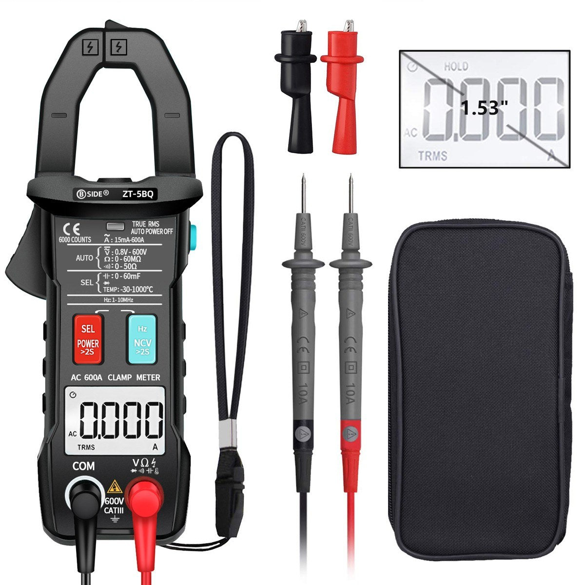 BSIDE ZT-5BQ 6000 Counts True RMS Digital Clamp Meter with BT and NCV Function
