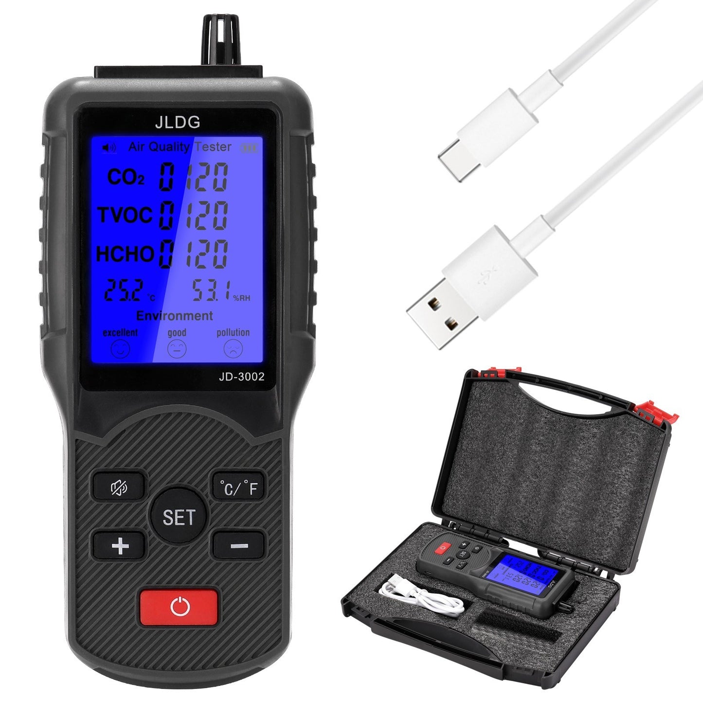 CO2 TVOC Meter: Multifunctional Air Quality Tester & Temperature Humidity Device