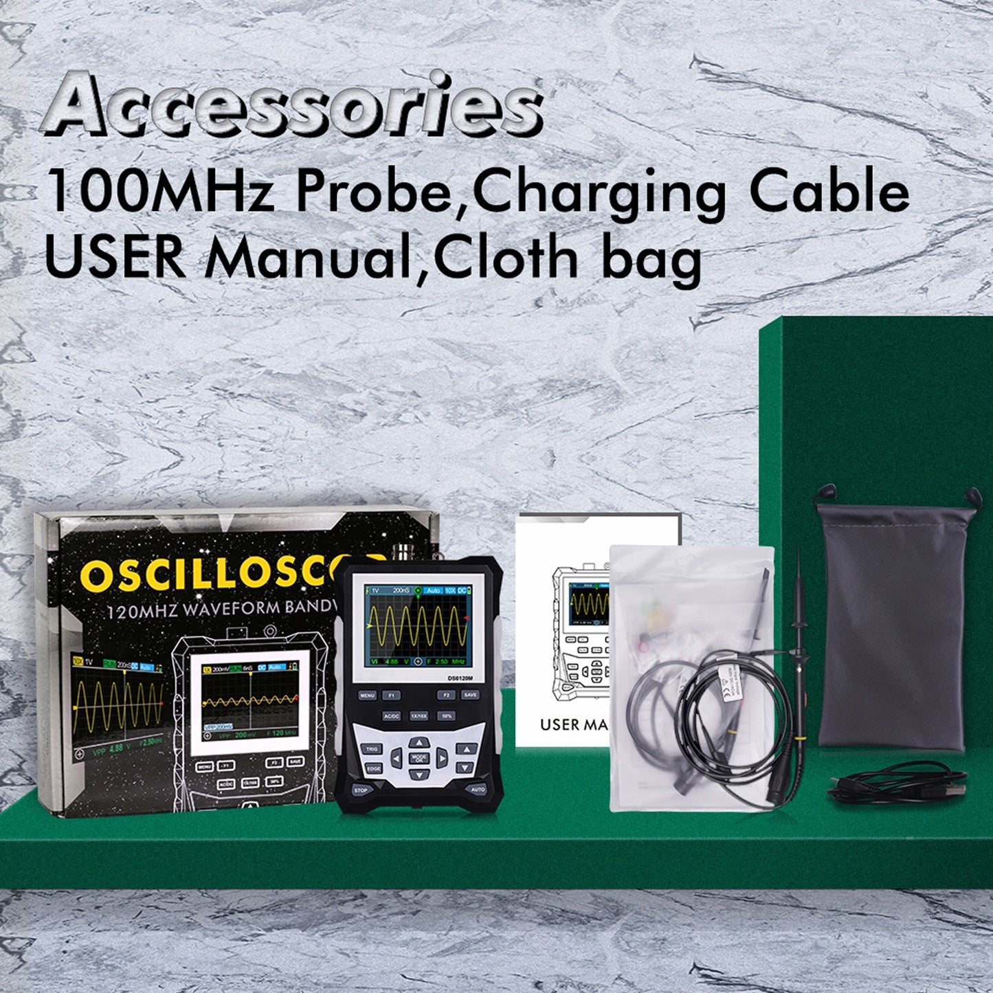 KKmoon DS0120M 120MHz 2.4 TFT Color Screen Digital Oscilloscope, 320x240 Resolution, 500MSa/s Sampling, Backlit Waveform Storage