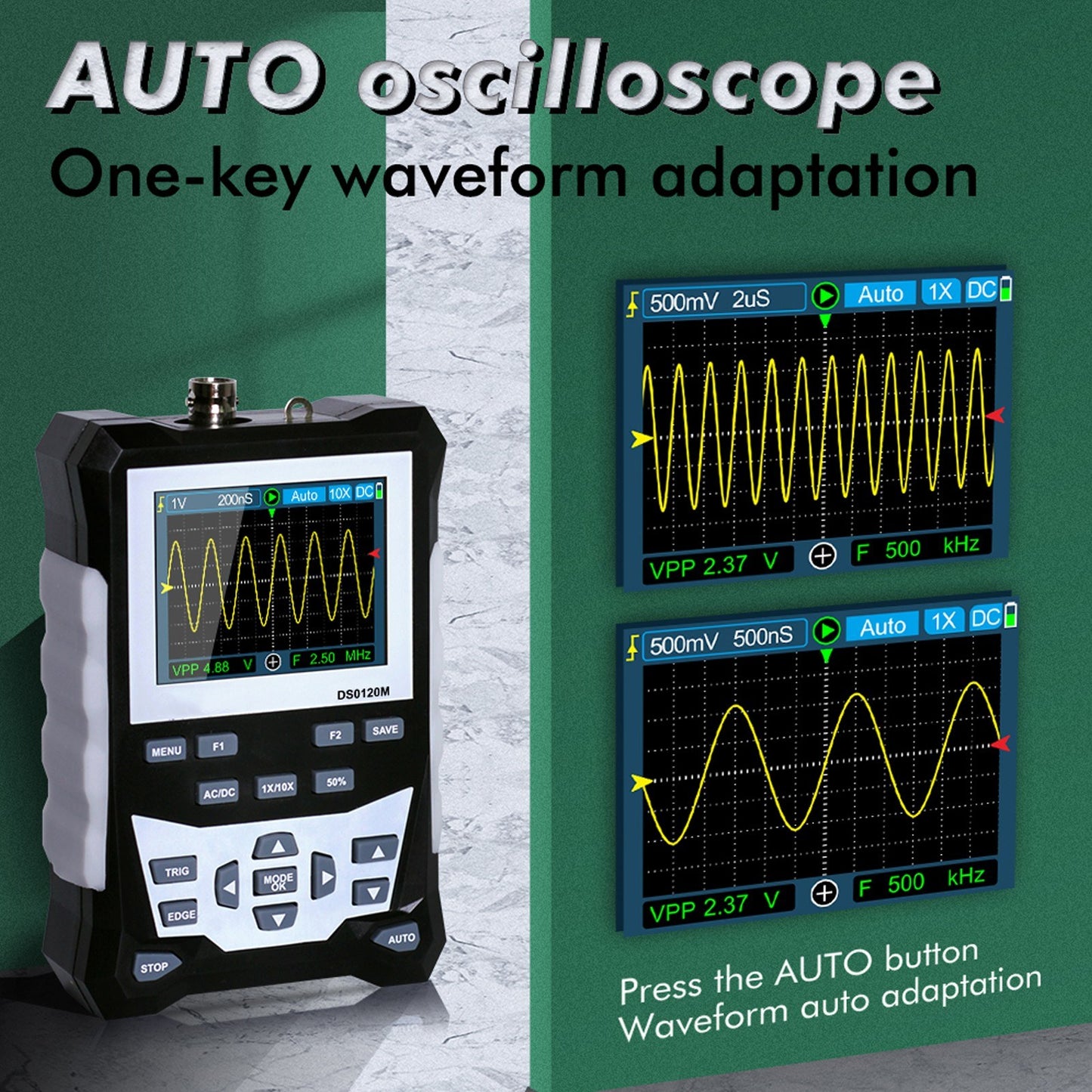 KKmoon DS0120M 120MHz 2.4 TFT Color Screen Digital Oscilloscope, 320x240 Resolution, 500MSa/s Sampling, Backlit Waveform Storage