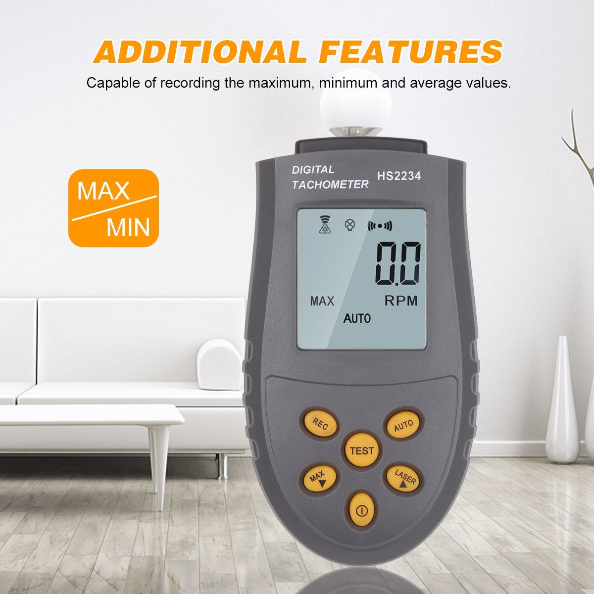 High-Precision Portable Laser Digital Tachometer with LCD Backlight Display and Automatic/Manual Speed Measurement