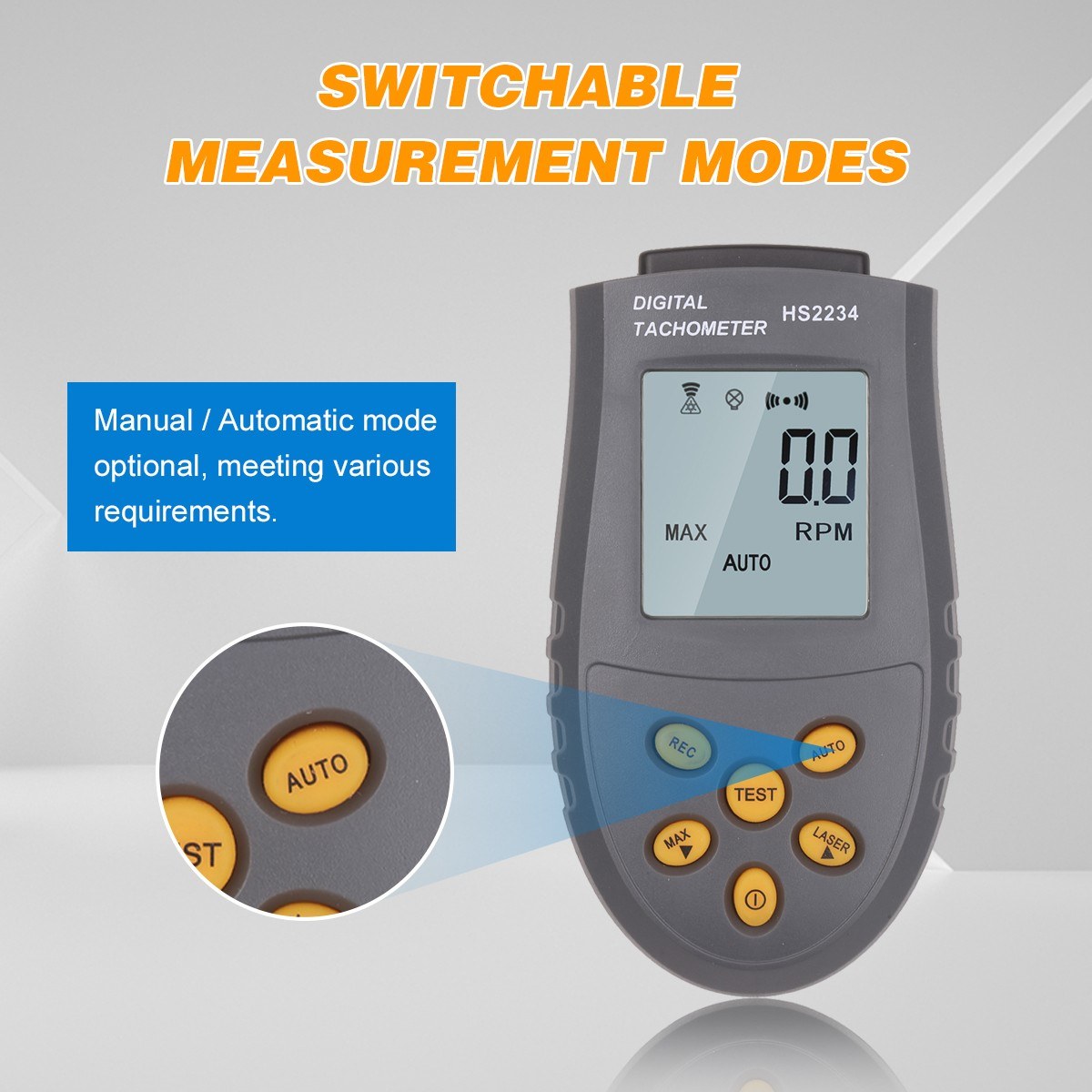 High-Precision Portable Laser Digital Tachometer with LCD Backlight Display and Automatic/Manual Speed Measurement