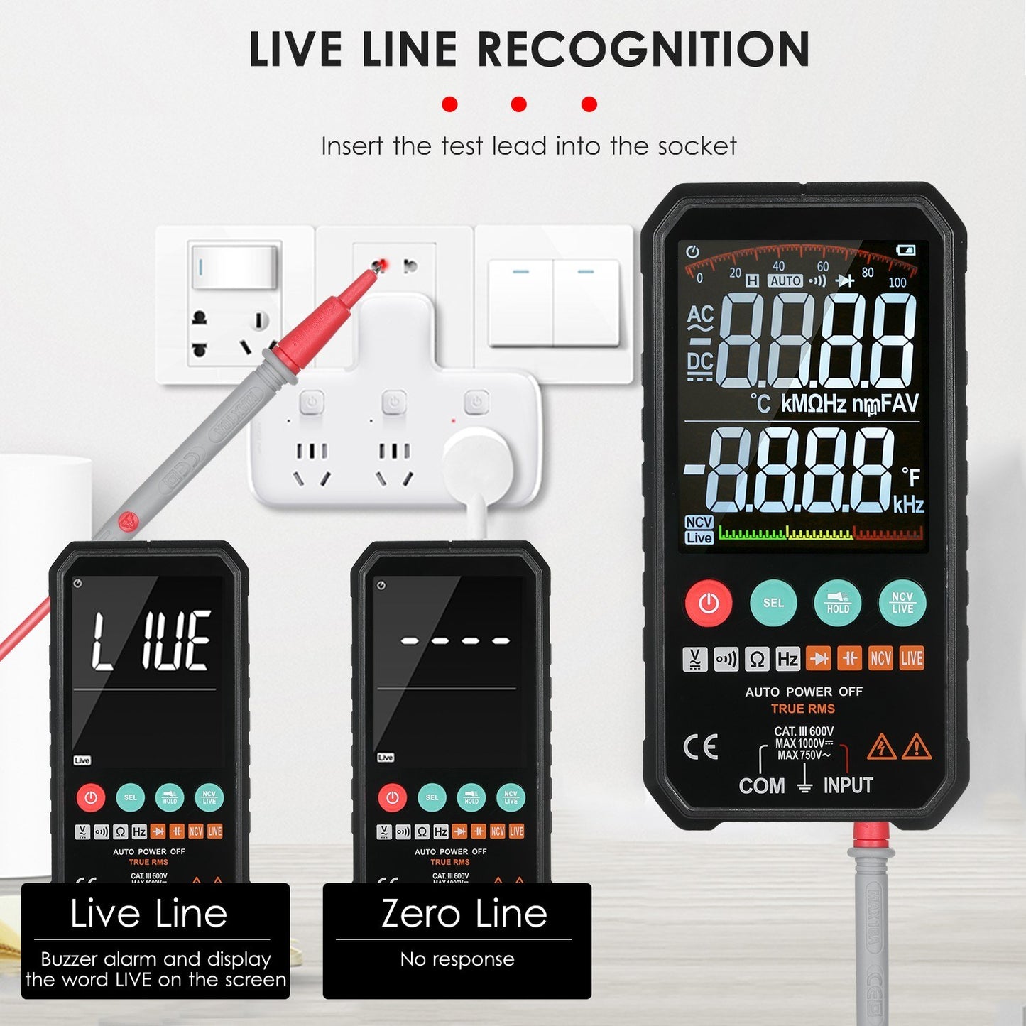 Palm-Size 3.3 LCD Digital Multimeter, 6000 Counts True RMS Universal Meter, Super Slim Design