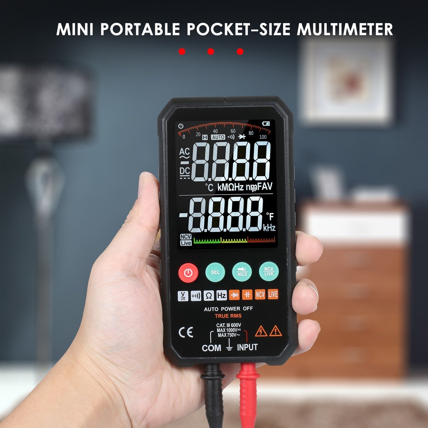 Palm-Size 3.3 LCD Digital Multimeter, 6000 Counts True RMS Universal Meter, Super Slim Design