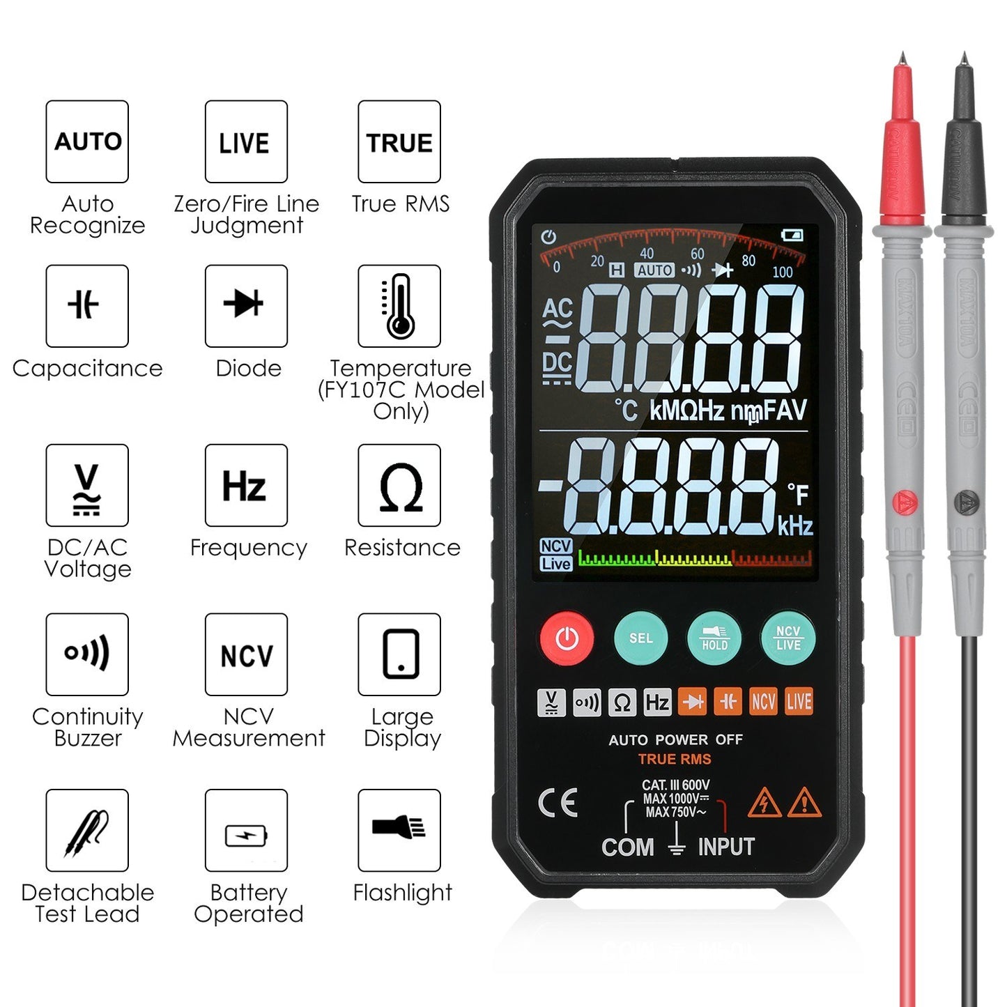 Palm-Size 3.3 LCD Digital Multimeter, 6000 Counts True RMS Universal Meter, Super Slim Design