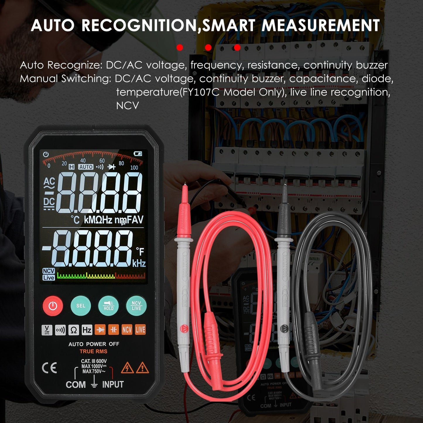 Palm-Size 3.3 LCD Digital Multimeter, 6000 Counts True RMS Universal Meter, Super Slim Design