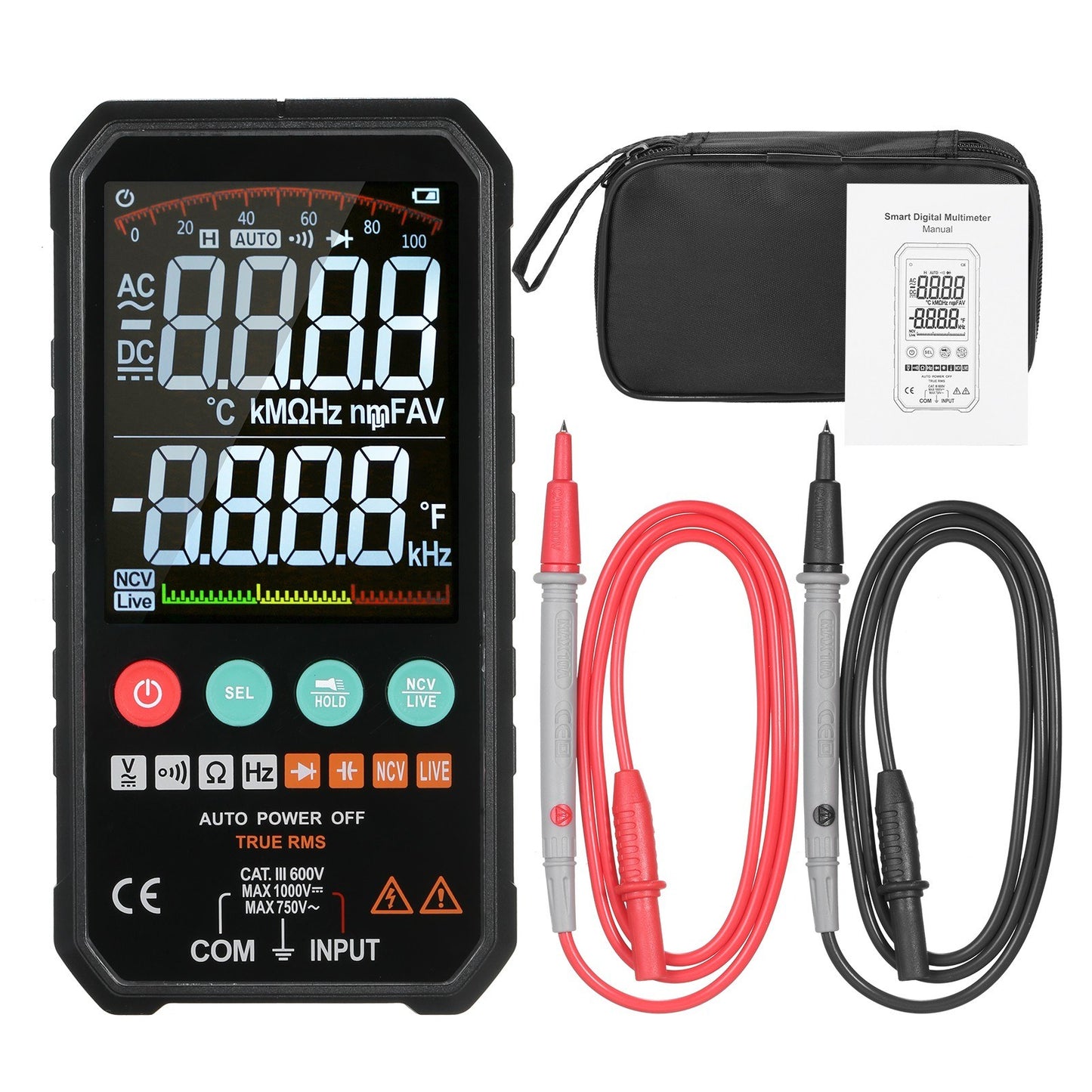Palm-Size 3.3 LCD Digital Multimeter, 6000 Counts True RMS Universal Meter, Super Slim Design