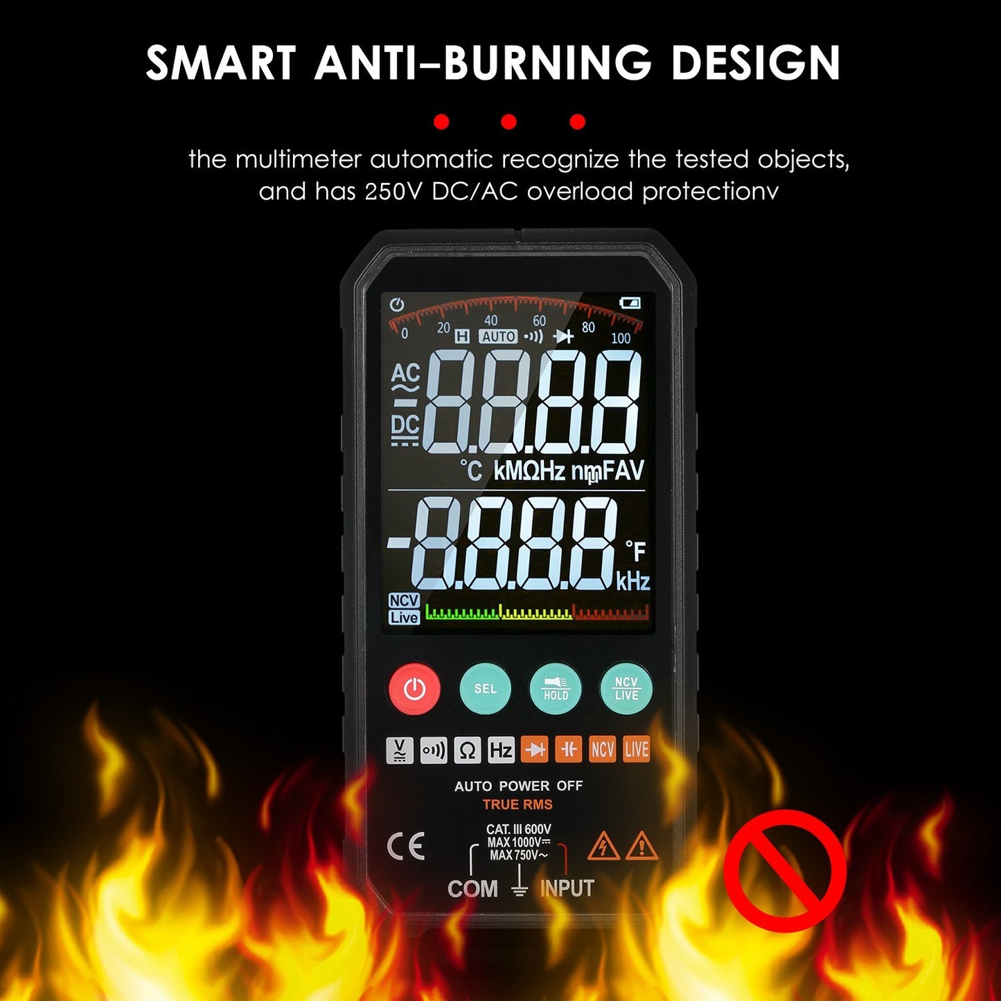 Palm-Size 3.3 LCD Digital Multimeter, 6000 Counts True RMS Universal Meter, Super Slim Design