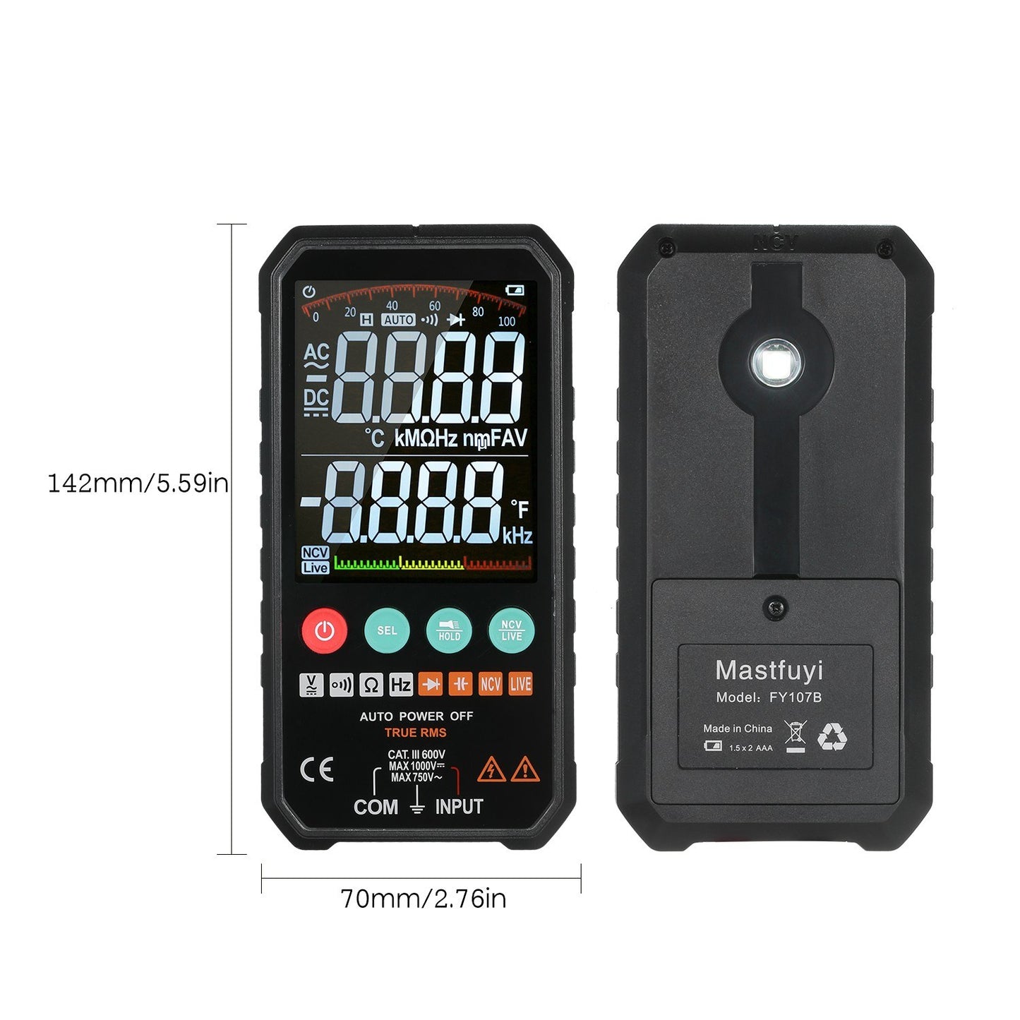 Palm-Size 3.3 LCD Digital Multimeter, 6000 Counts True RMS Universal Meter, Super Slim Design