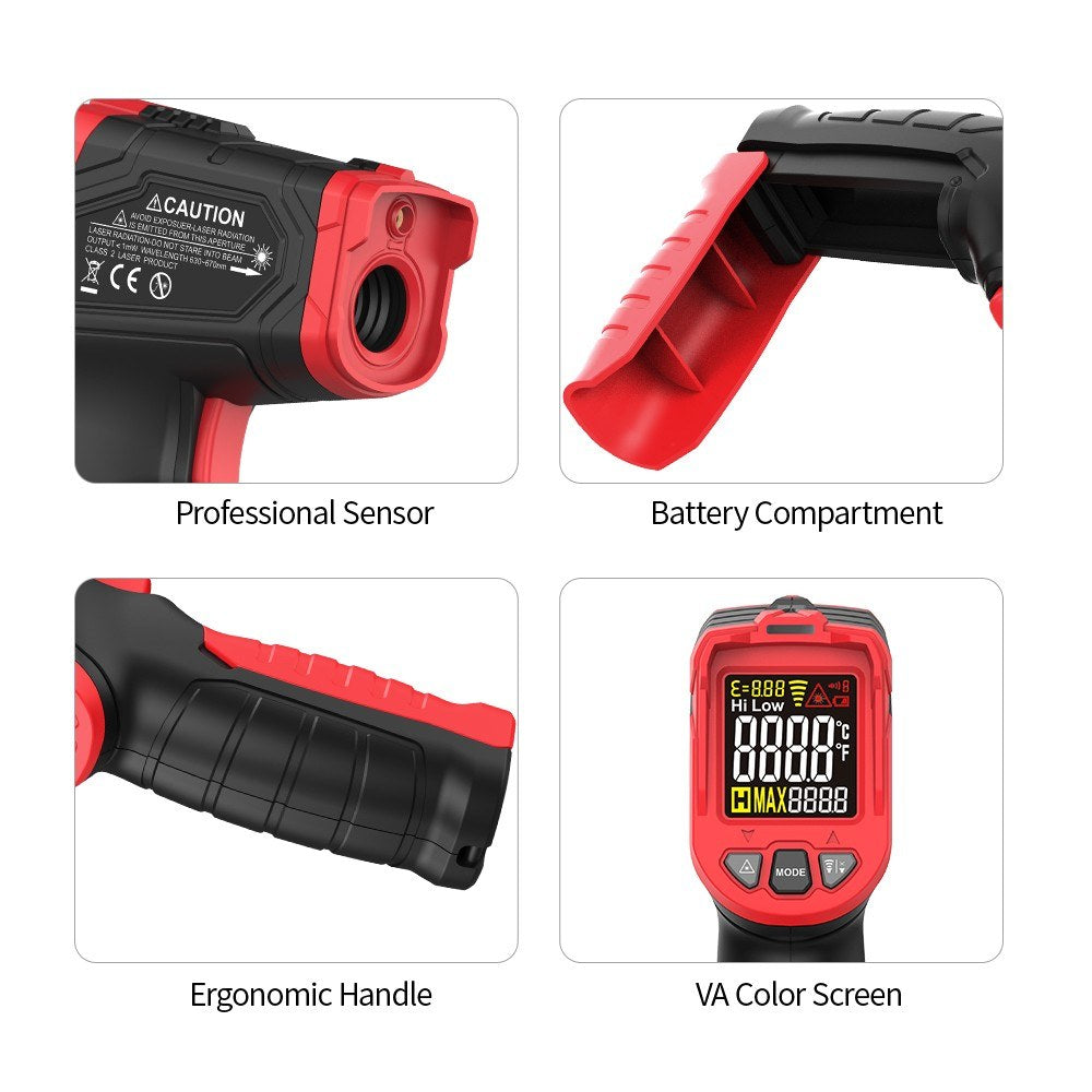 Digital Handheld IR Thermometer - Non-contact Infrared Temperature Tester, 12:1 Pyrometer, LCD Display, -50 to 880℃ (-58 to 1616℉), Centigrade & Fahrenheit