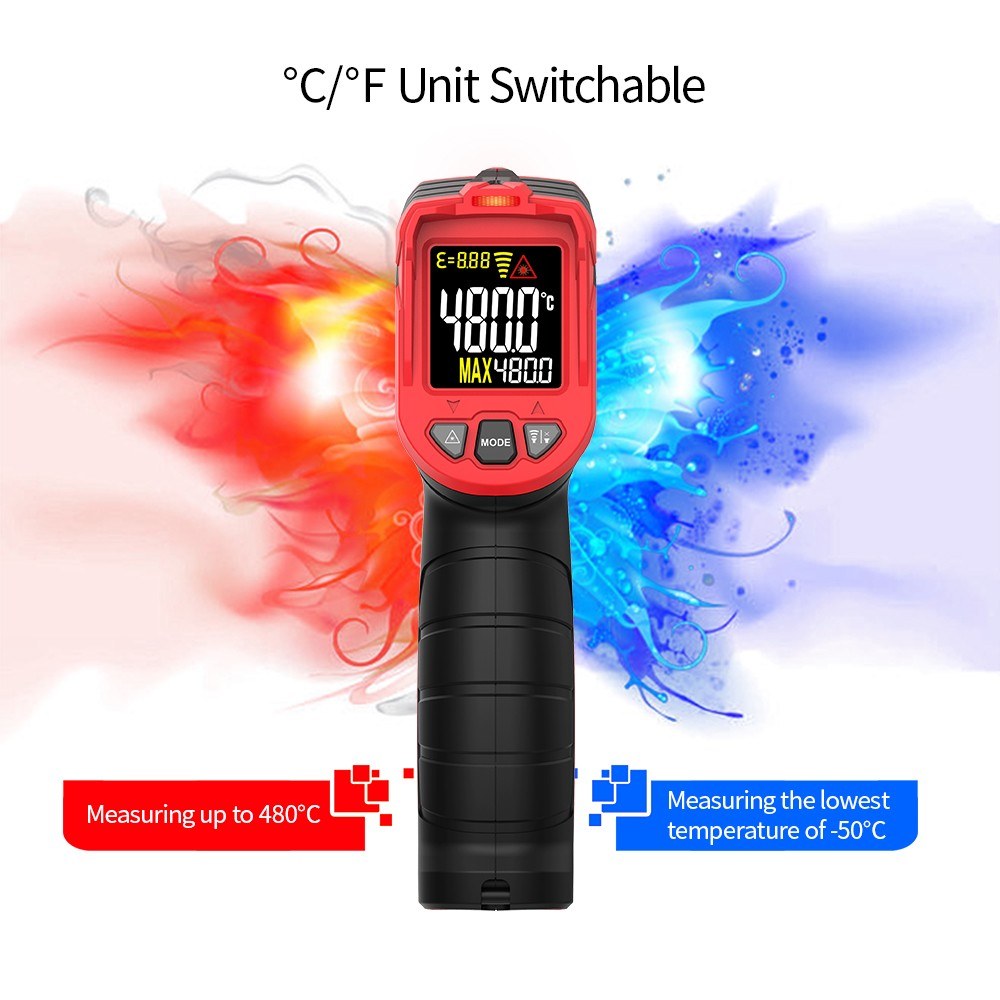 Digital Handheld IR Thermometer - Non-contact Infrared Temperature Tester, 12:1 Pyrometer, LCD Display, -50 to 880℃ (-58 to 1616℉), Centigrade & Fahrenheit