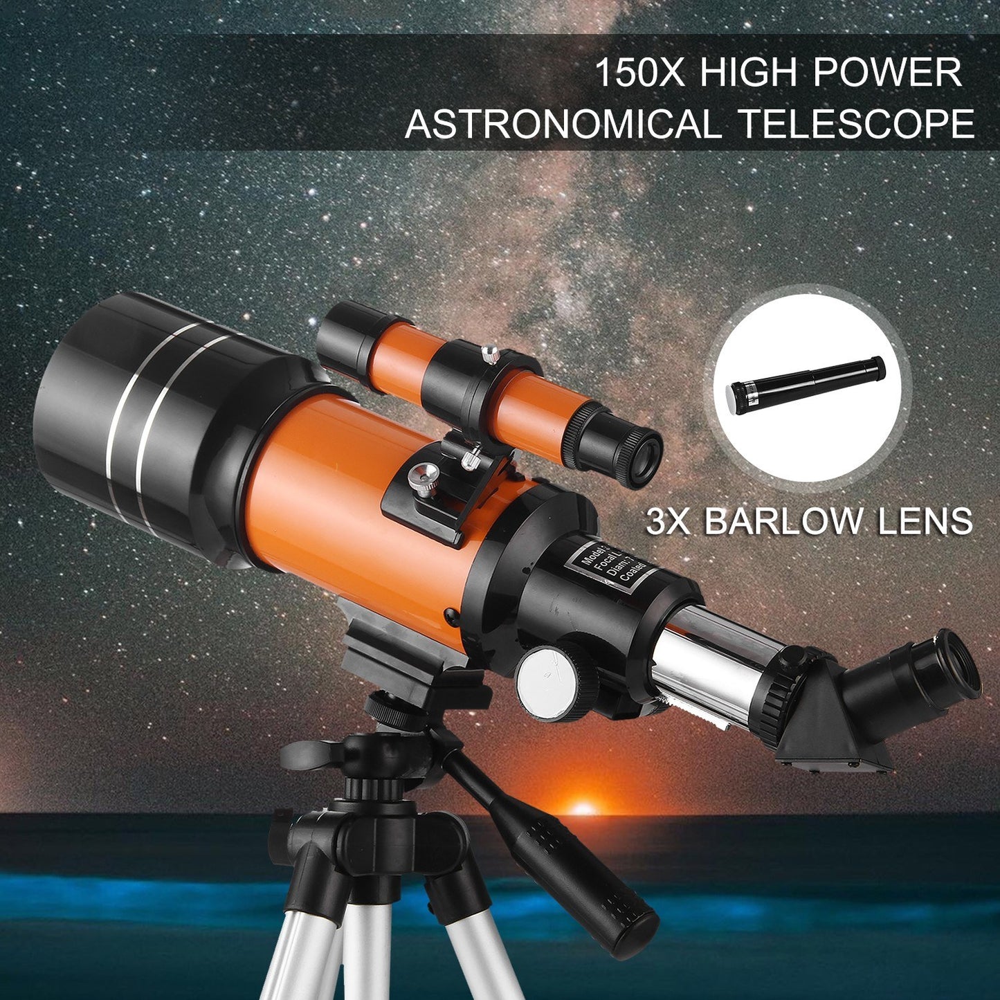 70mm High Power Refractor Telescope with Tripod, Moon Filter & 3X Barlow Lens for Star Gazing, Bird Watching & Camping