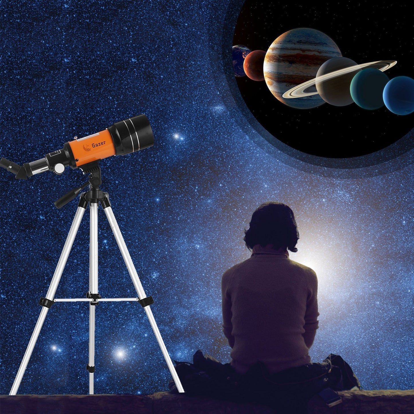 70mm High Power Refractor Telescope with Tripod, Moon Filter & 3X Barlow Lens for Star Gazing, Bird Watching & Camping