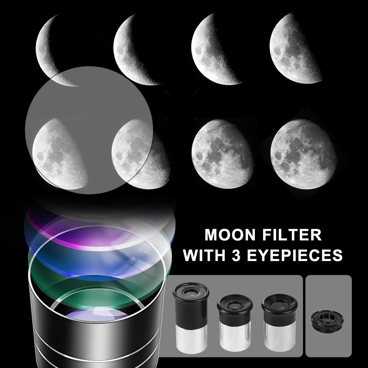 70mm High Power Refractor Telescope with Tripod, Moon Filter & 3X Barlow Lens for Star Gazing, Bird Watching & Camping
