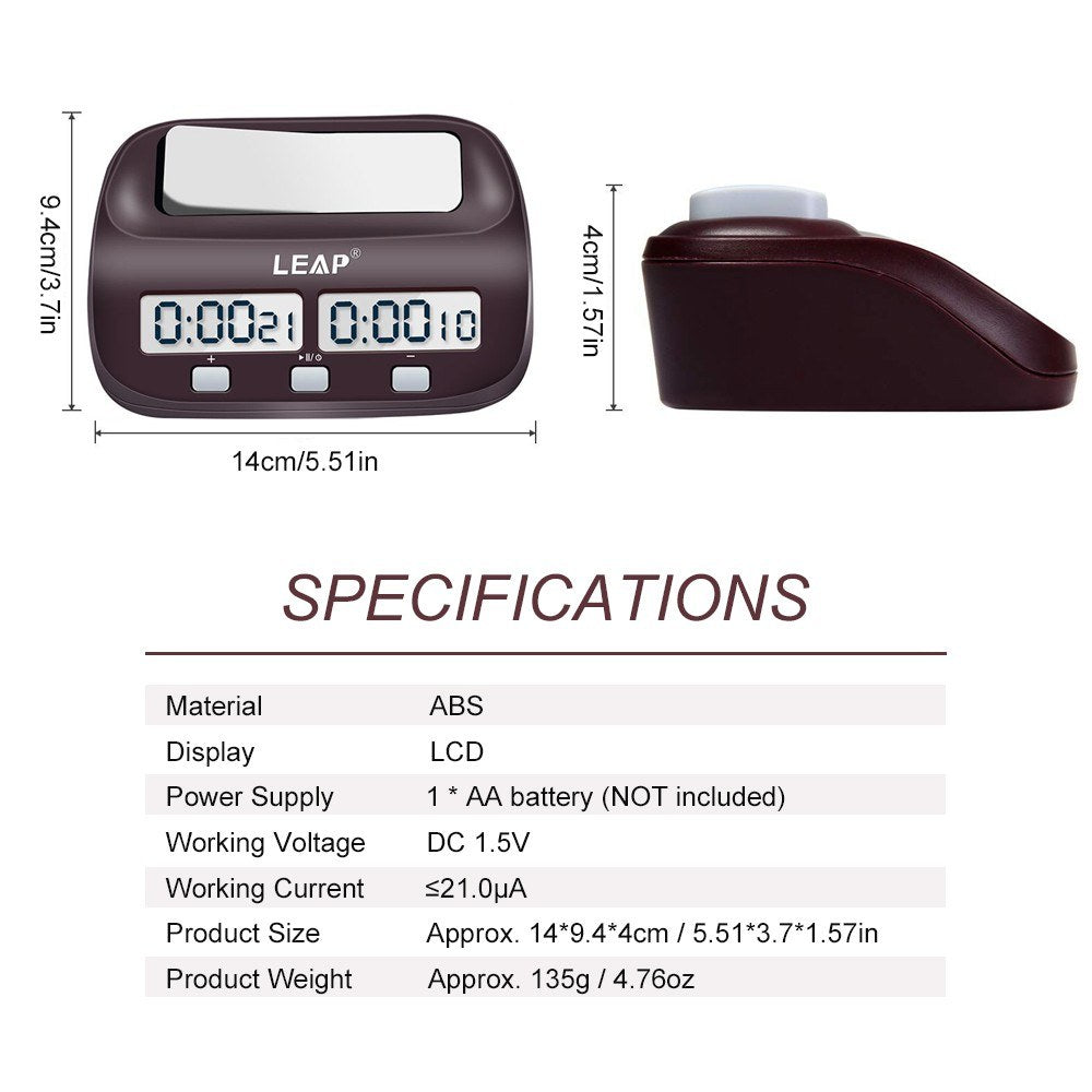 Digital Chess Timer with Alarm for Professional Tournament and Board Games