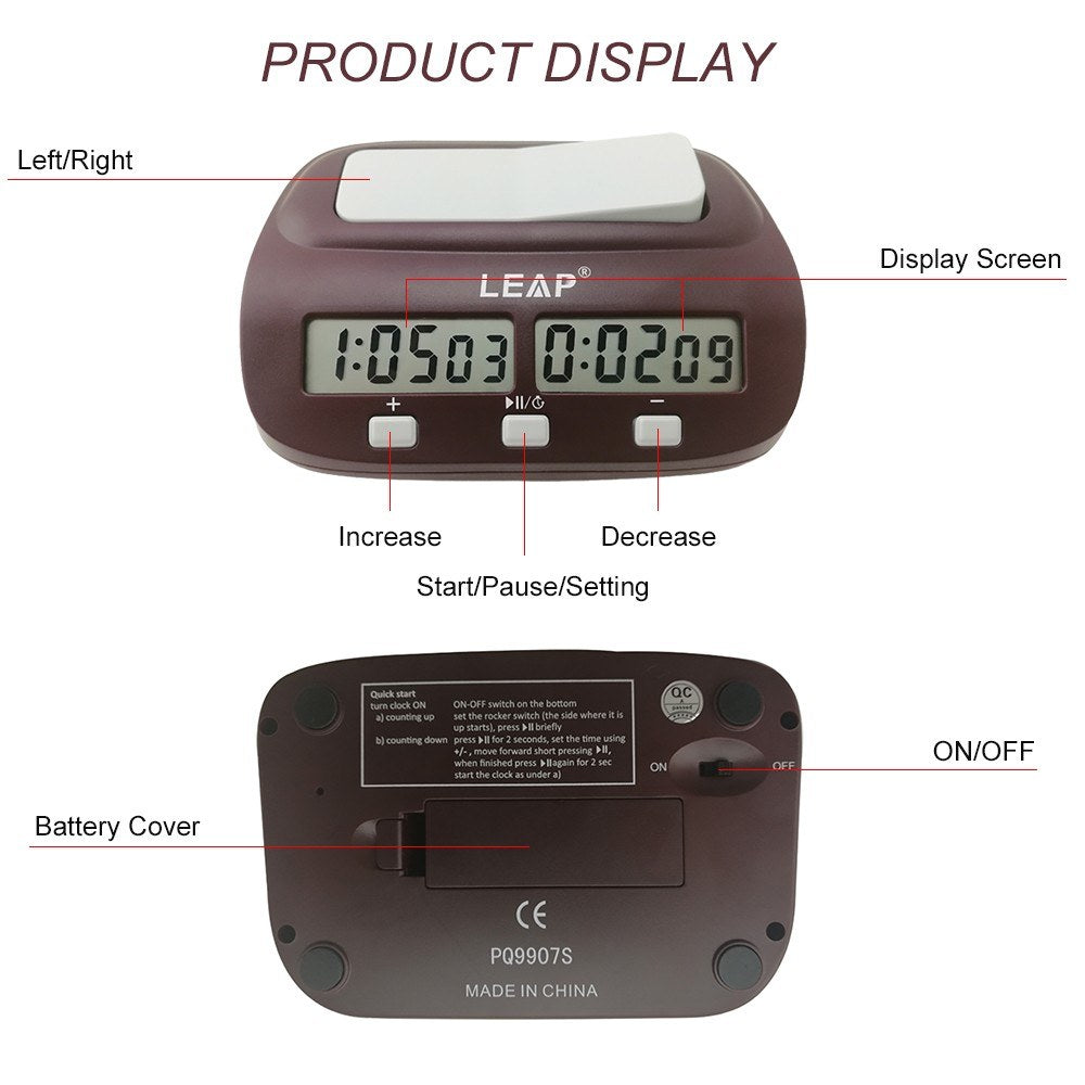Digital Chess Timer with Alarm for Professional Tournament and Board Games