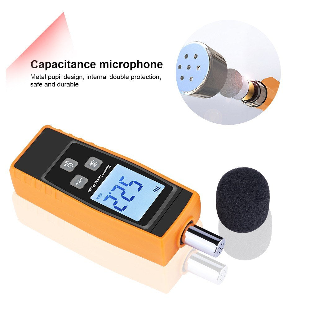 Digital Sound Level Meter 30-130dBA Noise Measuring Tool with Max/Min/Data Hold LCD Display