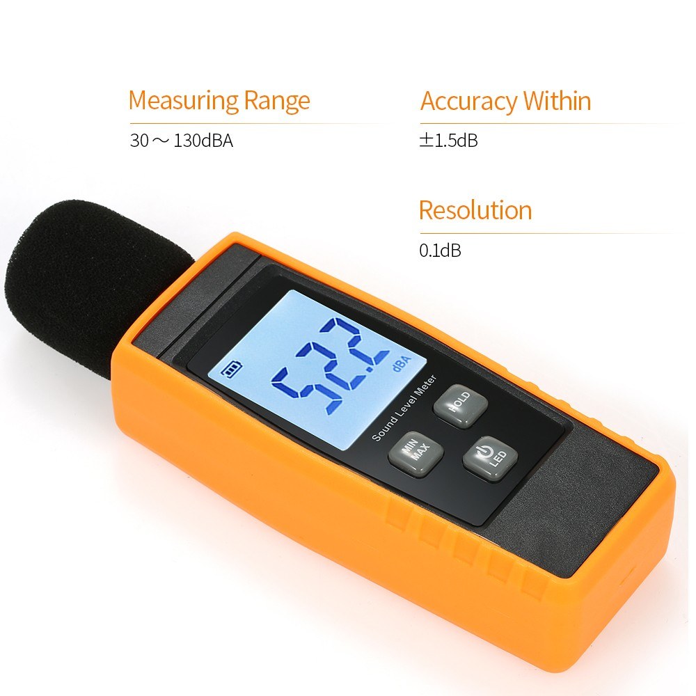 Digital Sound Level Meter 30-130dBA Noise Measuring Tool with Max/Min/Data Hold LCD Display